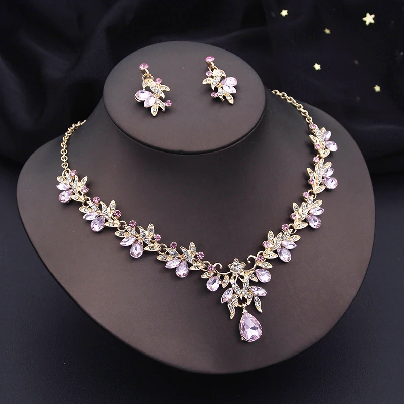 Water drop Butterfly Bridal Jewelry Sets for Women Earring Necklace Set Rhinestone Crystal Wedding Jewelry Sets 3 Pcs Gifts