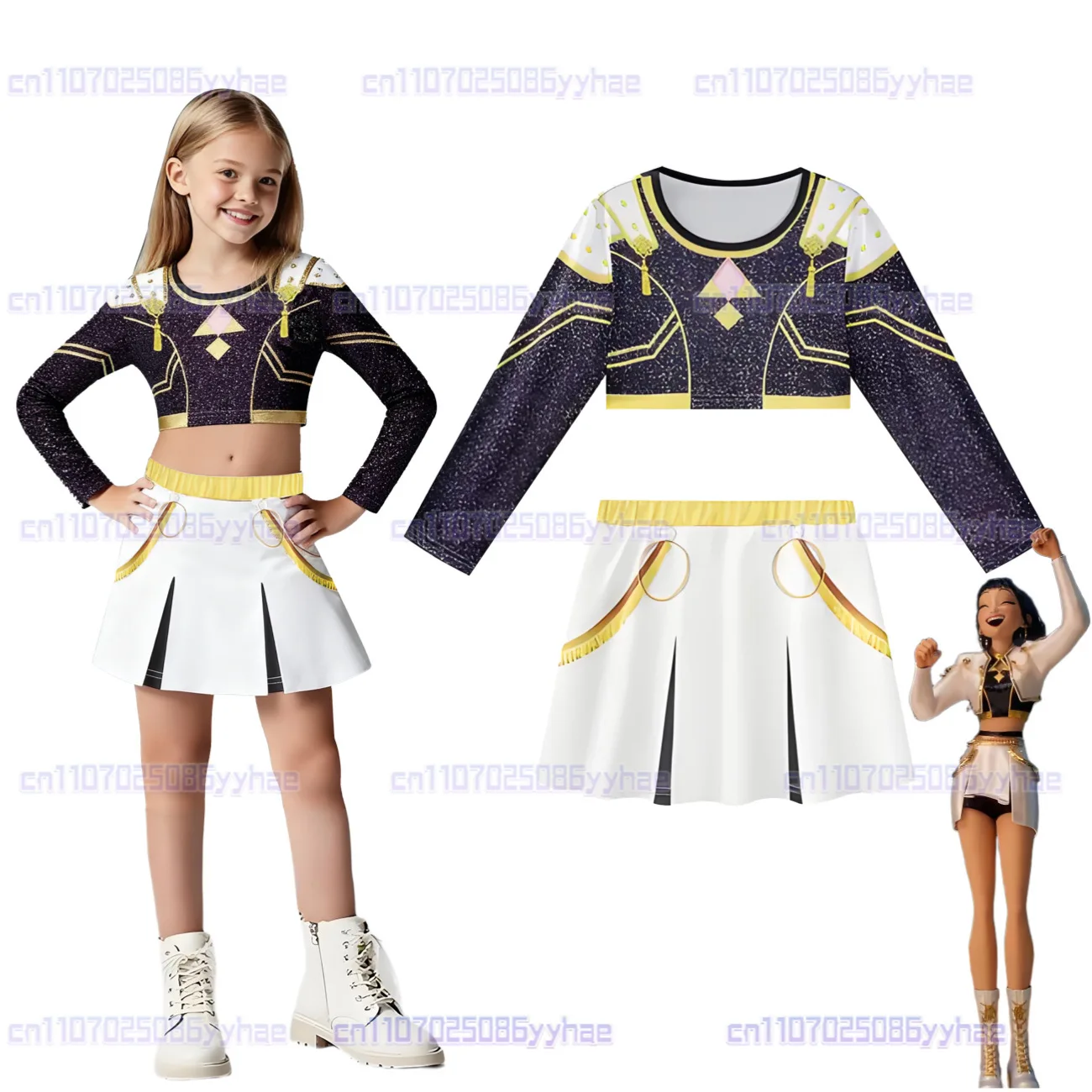 Kids Zoey Rumi Mira Stage Outfits Cosplay Girls Black Costume Uniform Halloween Party Role Playing Printed Fancy Dress Up Suits