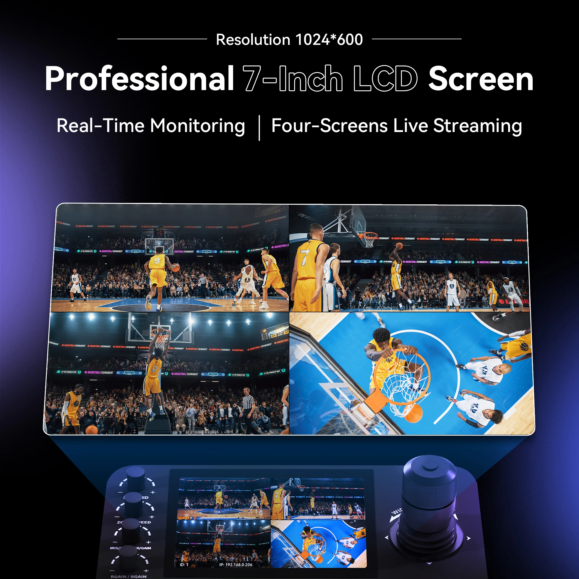 

7'' LCD Screen Professional Live Streaming System POE NDI Joystick Controller For Live Broadcast