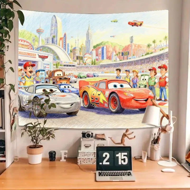 1PC 디즈니 픽사 자동차 라이트닝 맥퀸 & 친구들 레이스 태피스트리, 모던 폴리에스터 벽 예술, 어린이 방 장식, 소년 소녀 선물.
