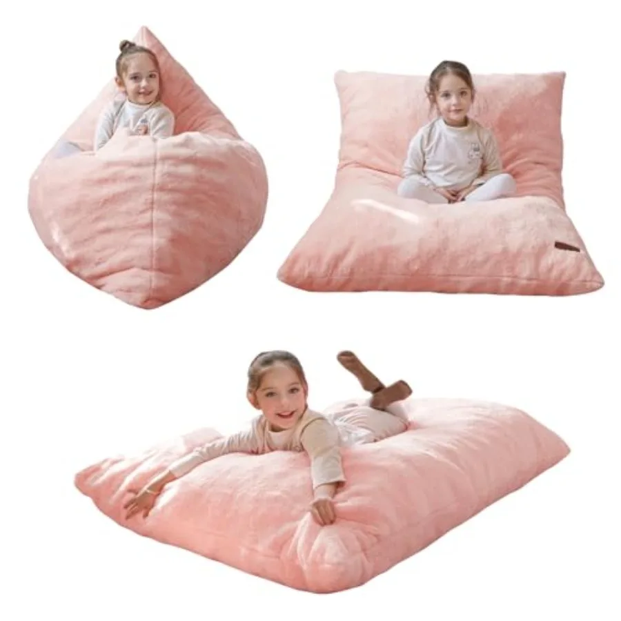 3 in 1 Bean Bag Chair Bed Child Floor Sofa for Gaming Reading Faux Fur Floor Mattress with High-Density Foam Filling for Living