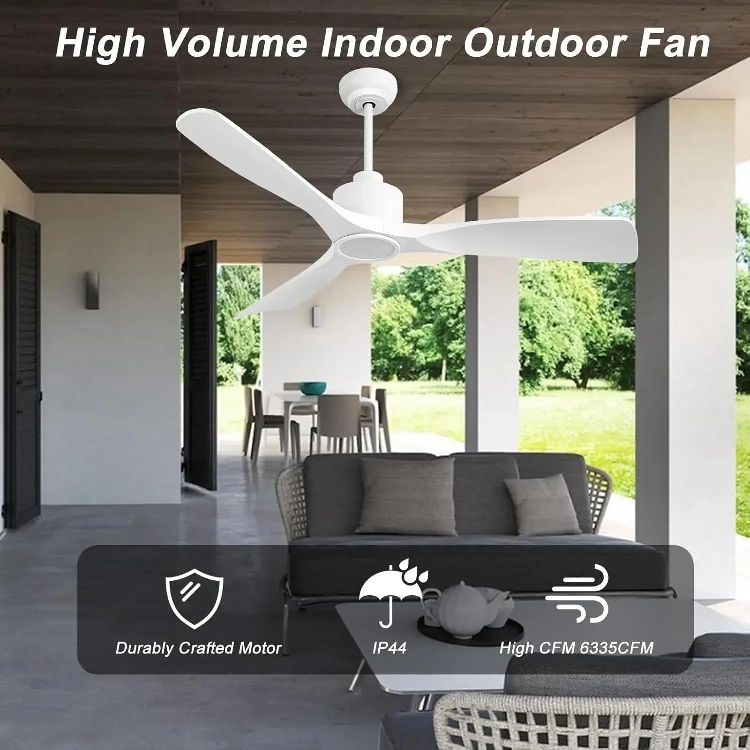 Smart Ceiling Fan with Quiet DC Motor, 3 Blade High CFM Indoor Outdoor Modern White Ceiling Fan with Lights Remote Control for B