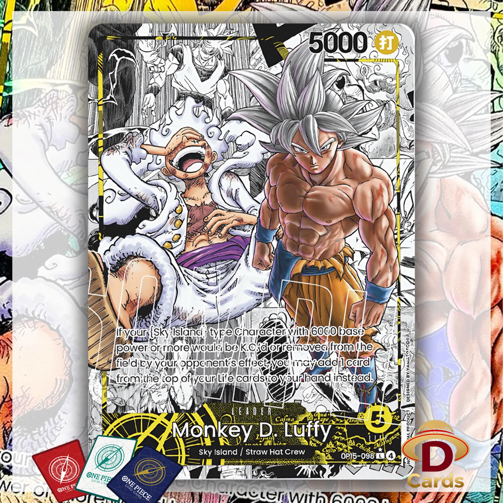 ONE PIECE X DRAGON BALL SUPER TCG mit Gear 5 Luffy / Ultra Instinct Goku Custom Collection Anime Real Life Karten HoloFoil