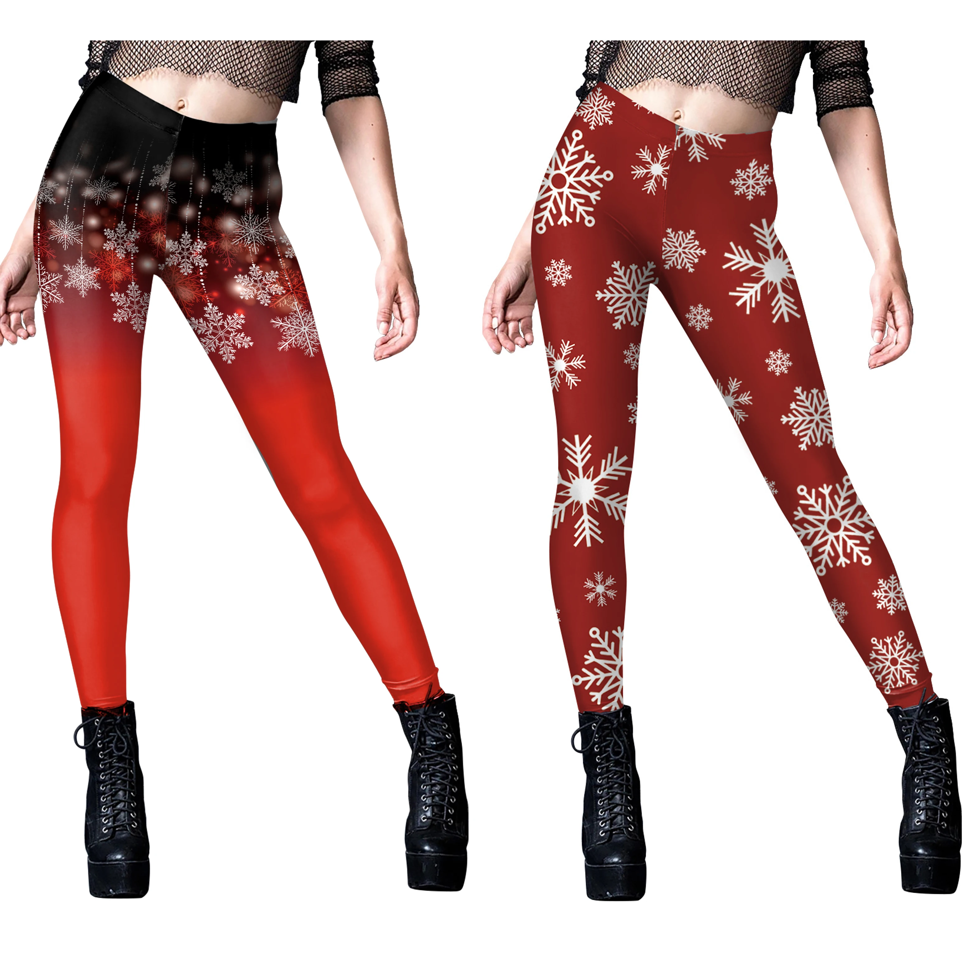 

[You're My Secret] Christmas Leggings Soft Stretchy Snowflake Printed Pants for Women Sexy High Waist Skinny Leggins Trousers