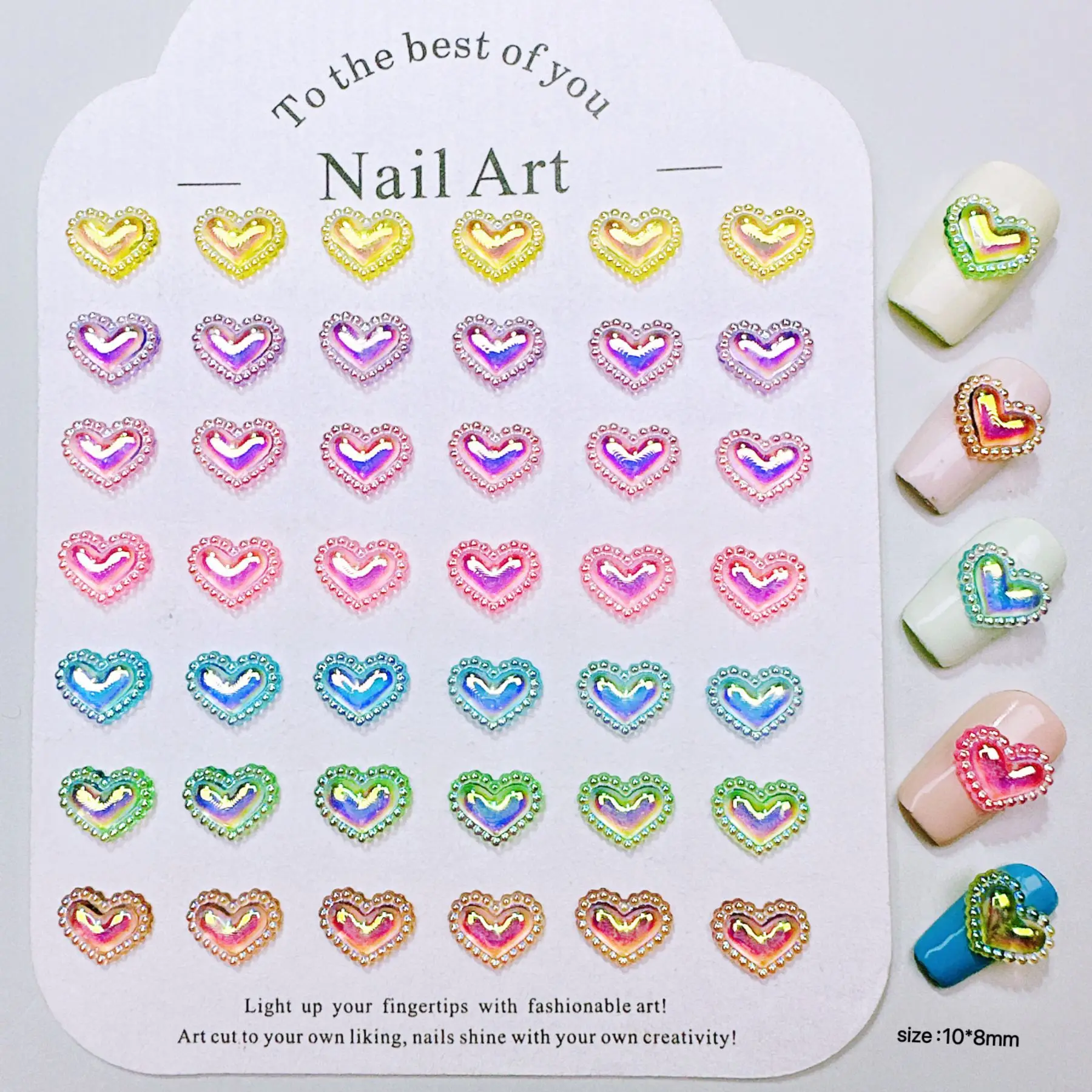 100Pcs/bag Dopamine Heart Nail Charms - Plated Aurora Love-Shaped Press-On Nail Decor for Manicures Versatile Kawaii Accessories