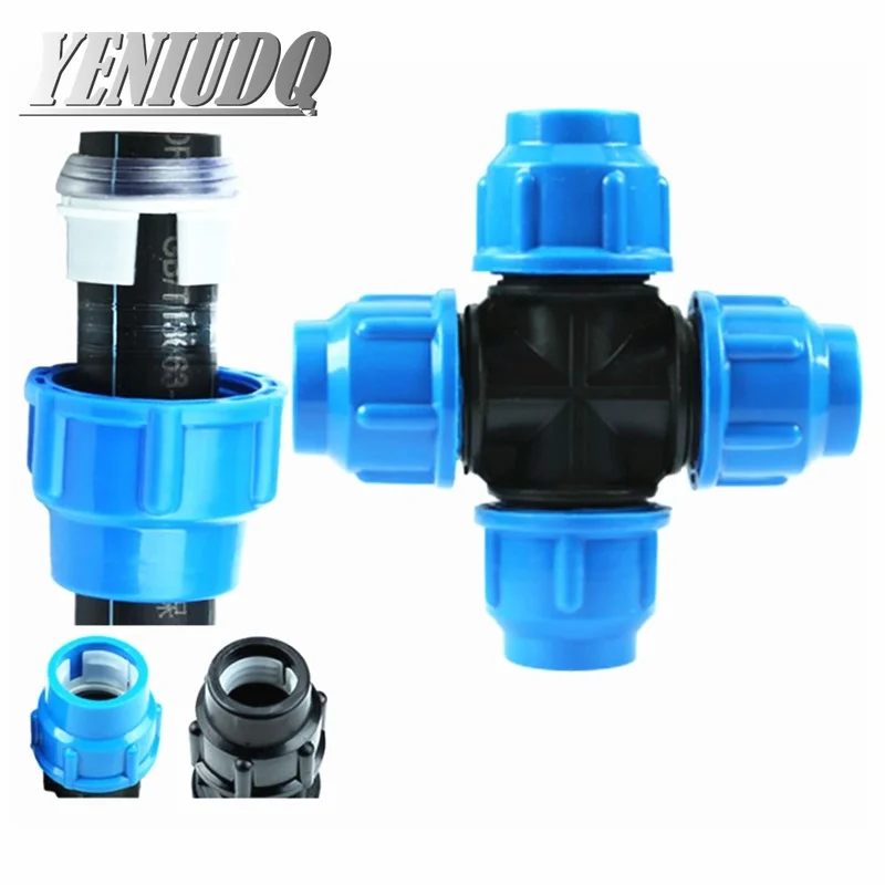 Plastic PE fittings quick Union Plastic fittings four-way union joint 20/25/32/40/50/63mm Tap Water Irrigation