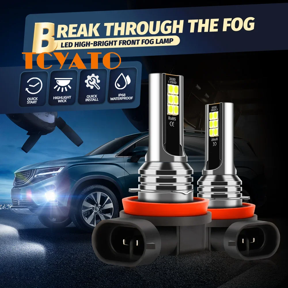

TCYATO 2Pcs H8 H3 H7 H11 Car 12 LED Fog Light Bulb 9005 HB3 9006 HB4 6000K White Yellow Ice Blue Auto Fog Lamp