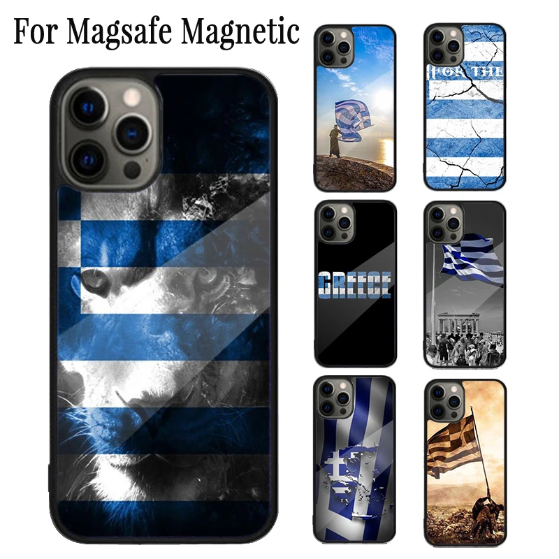 Greece Greek Flag Magnetic Phone Case Coque For iPhone 16 15 14 Plus 13 12 Mini 11 Pro Max Magsafe Wireless Charging Cover