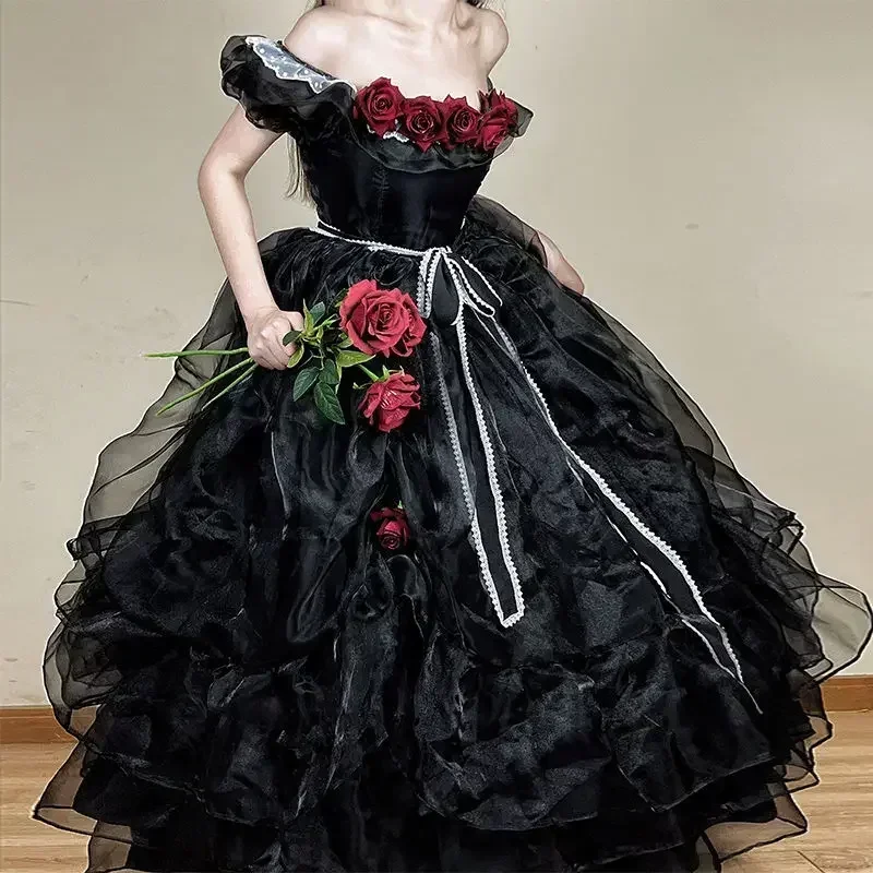 

Coalfell Black Flowers Wedding Lolita Dress Meet The Princess Classic Daydream Whisper Lolita Original Red Rose Gothic Flower