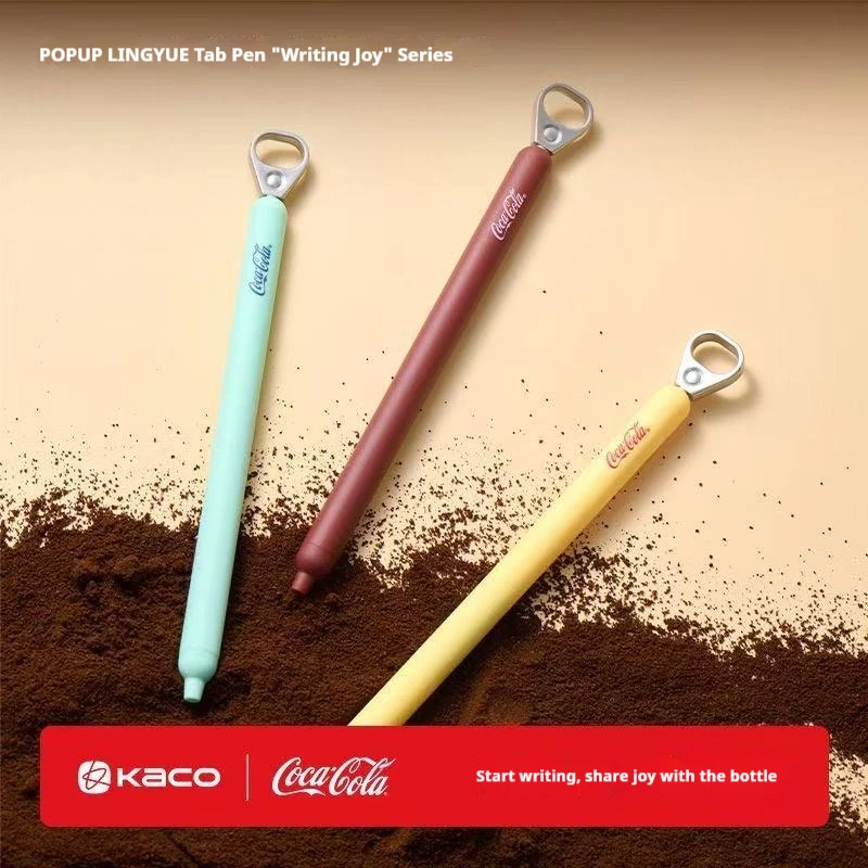 

KACO Coca-Cola Co-branded Gel Pen 0.5mm Pull Cap Vintage Color Black Ink Refillable Ballpoint Pens Student Office Stationery