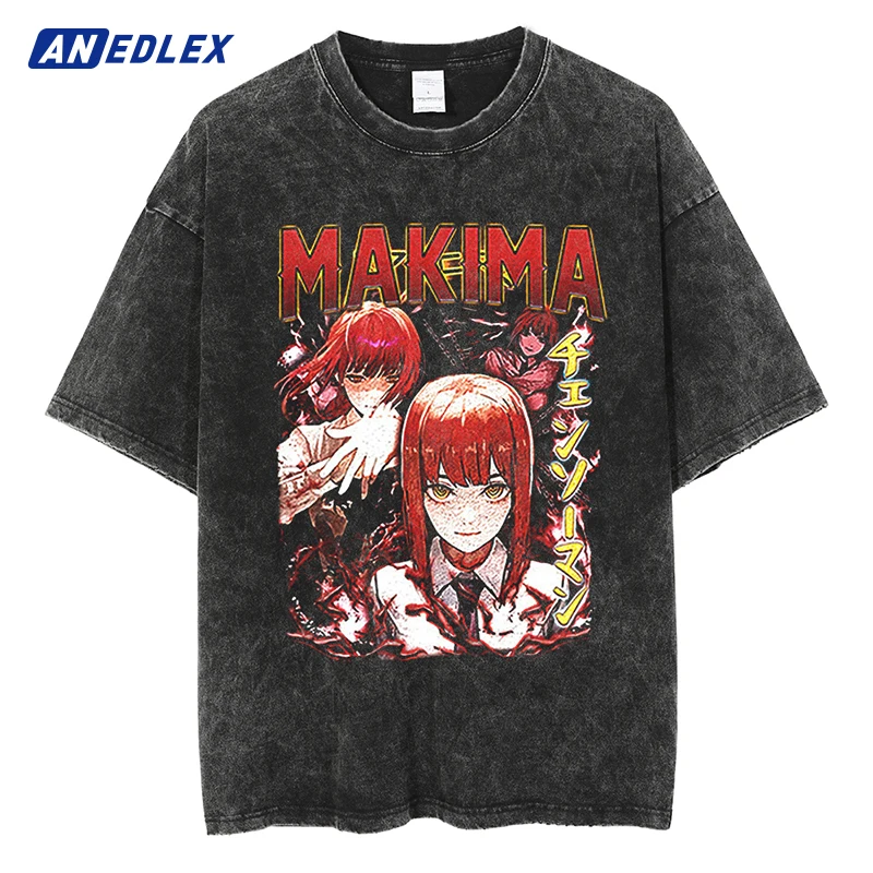 

Summer Men Harajuku Oversize Tshirt Vintage Japan Anime Girl Print T-Shirt Streetwear Hip Hop Fashion Cotton Washed Tees Black