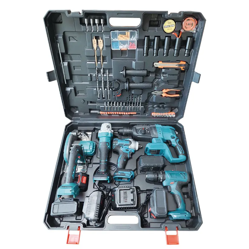5 in 1 brushless cordless power tool set with multi-function power wrench and lithium battery hard case can be customized OEM.