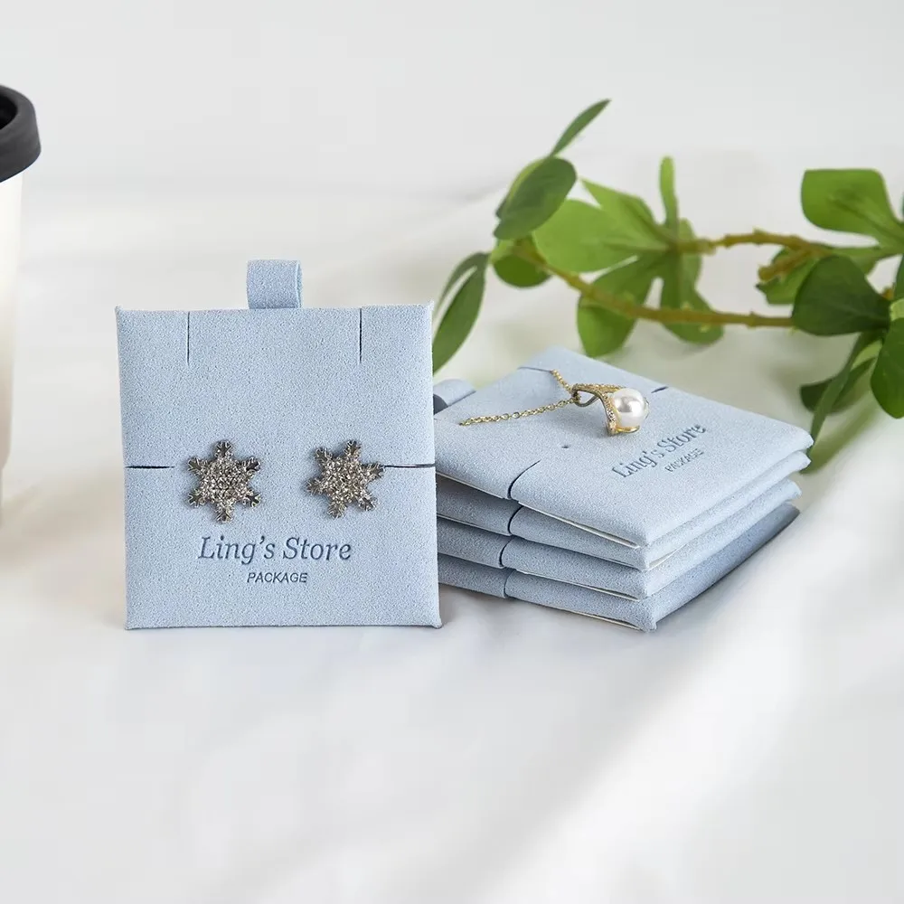 

100pcs Light Blue Square Microfiber Jewelry Display Cards Earring Necklace Storage Trinkets Packaging Pads Boutique Gift Boxes