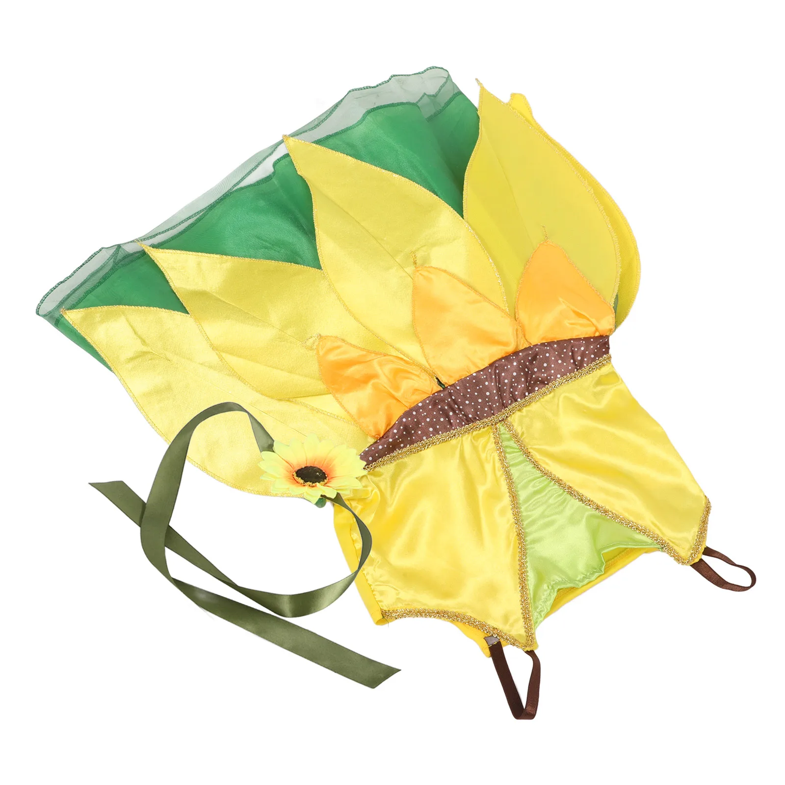 해바라기 테마 드레스 세트 내구성 파티 스커트 무대 공연 키즈 드레스 세트 의상 노란색 의상 생일