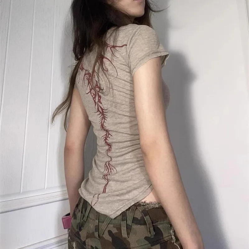 

Summer New Y2K Spicy Girl Top - Women's Reversible Crew Neck T-Shirt, American Retro Wasteland Style, Vintage Aesthetic