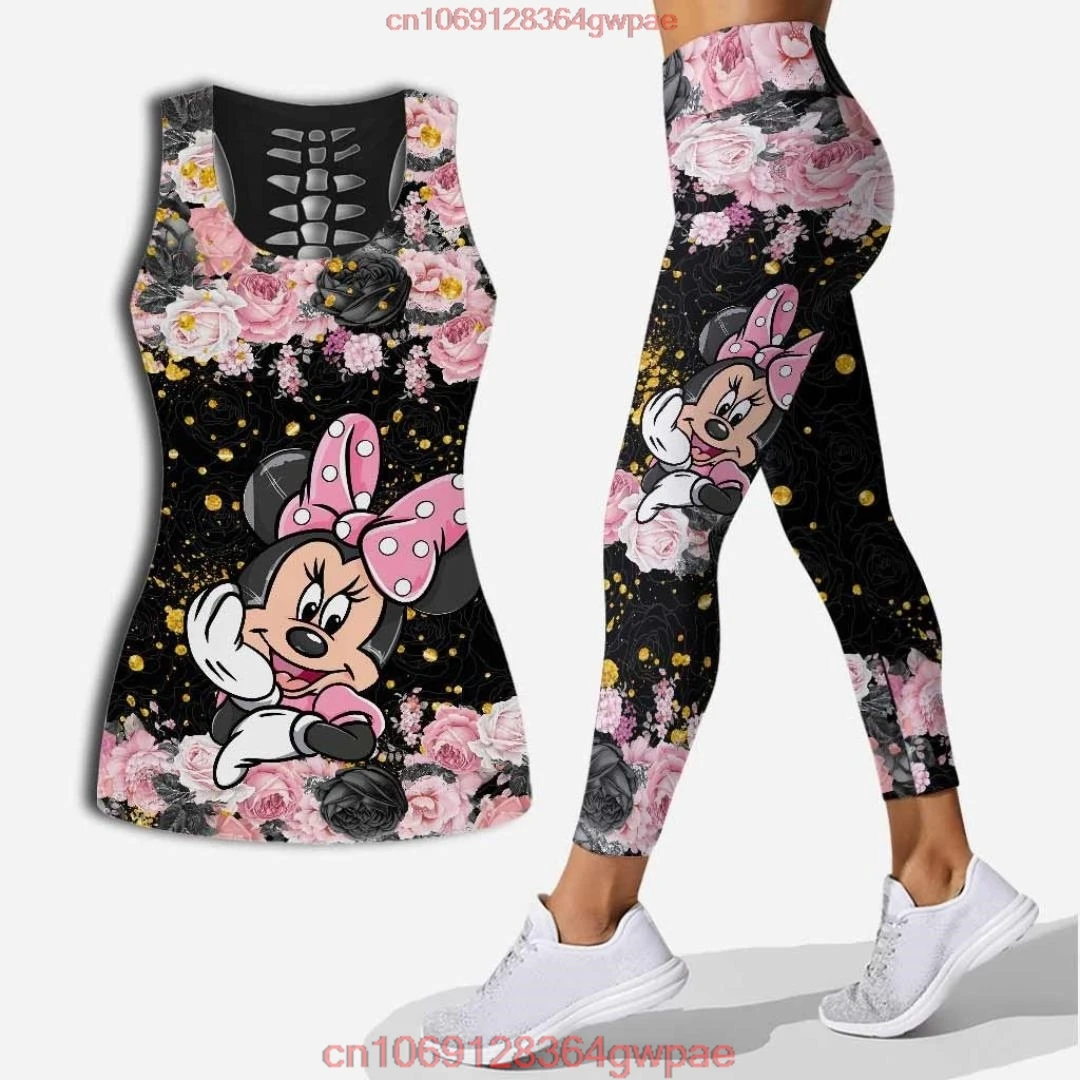 Disney Minnie Mouse gilet vuoto da donna + Leggings da donna tuta da Yoga Leggings Fitness tuta sportiva Disney canotta Legging Set