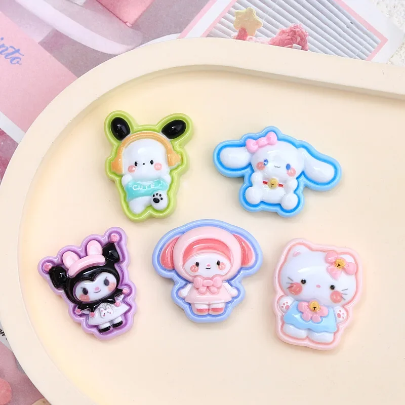 5 sztuk śliczne Sanrio Hellokitty Kuromi Cartoon żywica Flatback Charms dla majsterkowiczów rzemiosło żywiczne materiały Scrapbooking Embellisdment