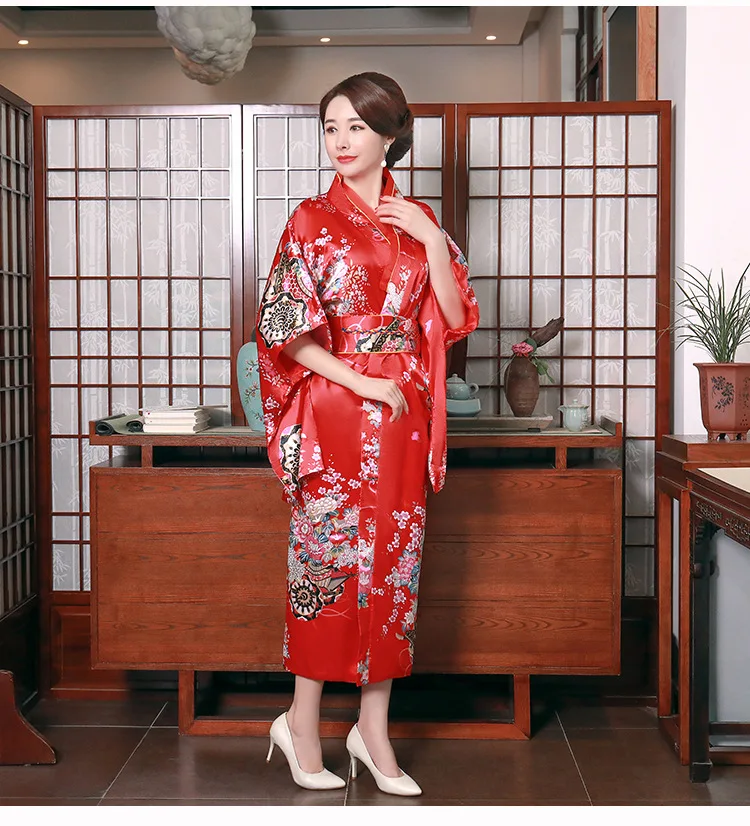 Dames Bedrukte Bloem Kimono Sexy Yukata Met Obi Traditionele Japanse Novelty Jurk Vintage Elegants Avond Geisha Jurk