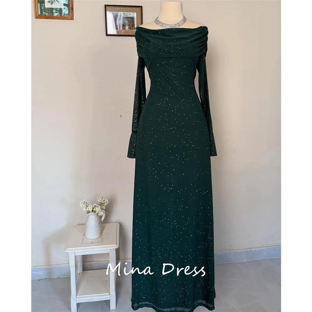 

Mina Custom Evening Dress, Luxurious and Elegant, Women's Pleated Sparkling Long Sleeve Party Dress for Special Occasions