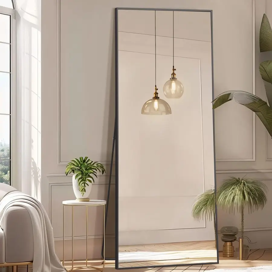 

64"x21" Full Length Mirror, Floor Mirror with Stand Hanging or Leaning, Aluminum Alloy Frame Full Body Mirror for Bedroom Living
