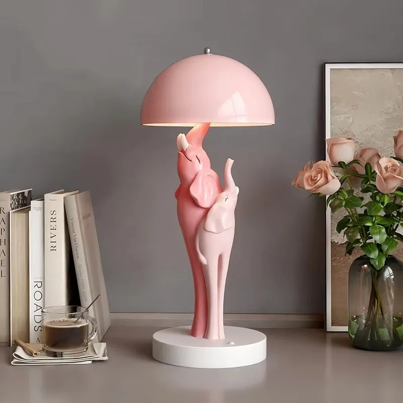 Decoración moderna para el hogar, escultura de elefante, lámpara de mesa, luz nocturna de resina para dormitorio infantil, mesita de noche, venta al por mayor, chucherías modernas