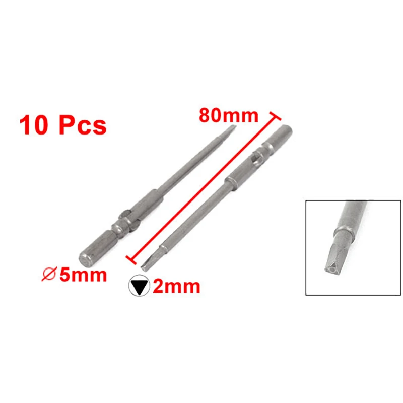 10 pces 5mm haste redonda 2mm cabeça triângulo chave de fenda magnética bits parafuso driver brocas ferramentas manuais 80mm de comprimento