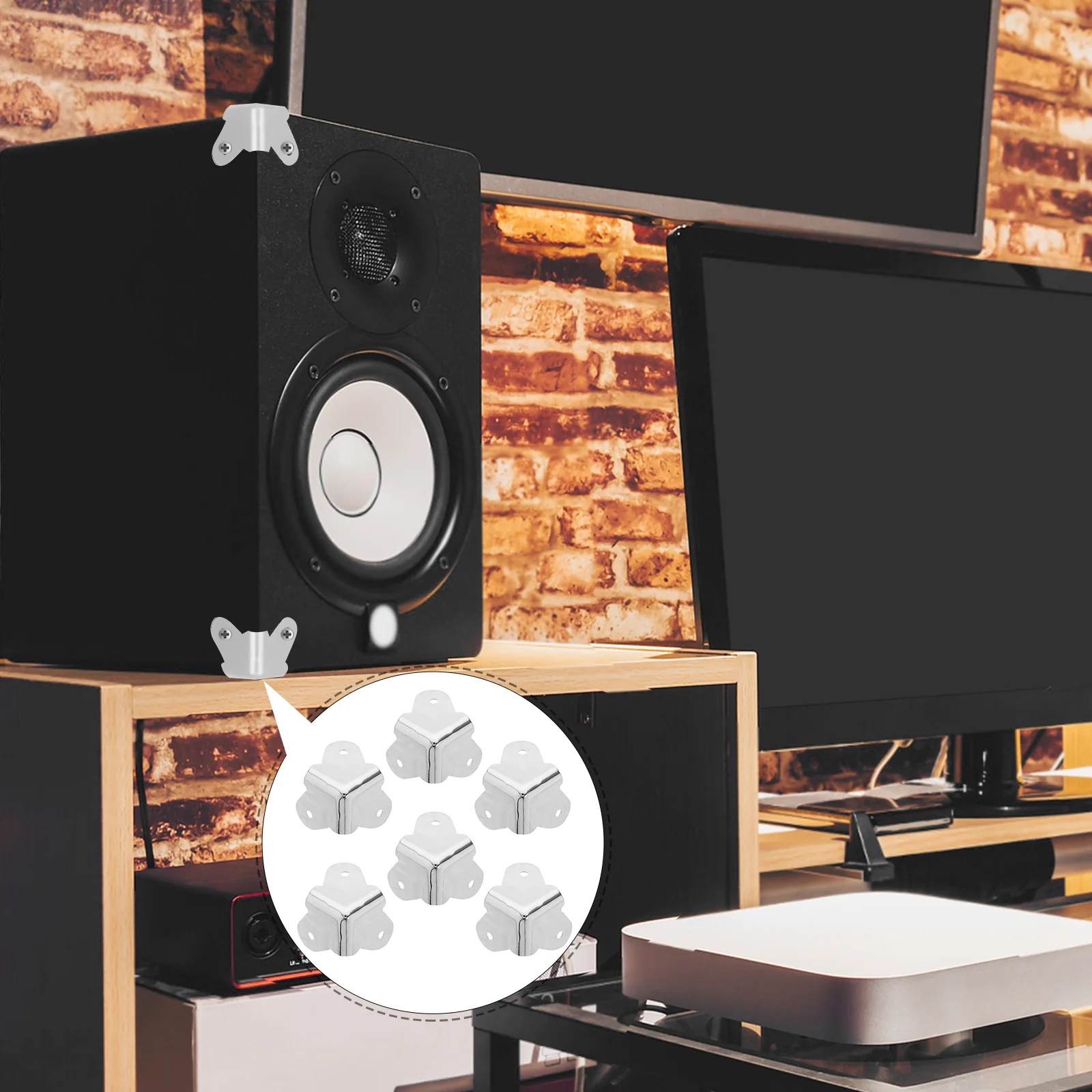 6 قطع من أغطية زوايا صندوق مكبر الصوت، واقيات حافة معدنية شديدة التحمل، تغليف صندوق شحن كرتوني، أغطية لوحة فضية