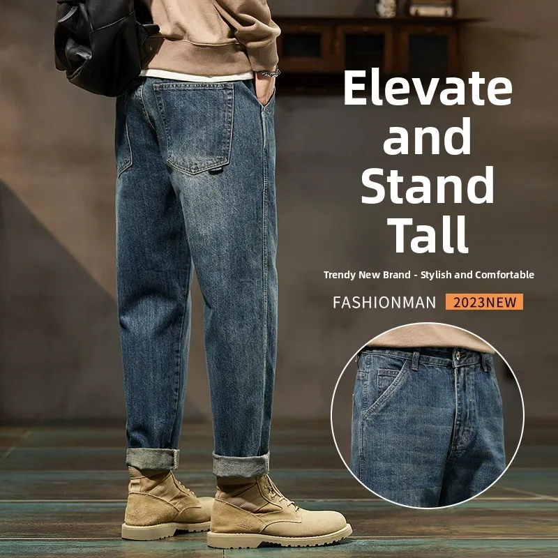 

Мужские джинсы в стиле ретро, винтажные, из денима, 3/4 длины, прямые, износостойкие, для весны и осени