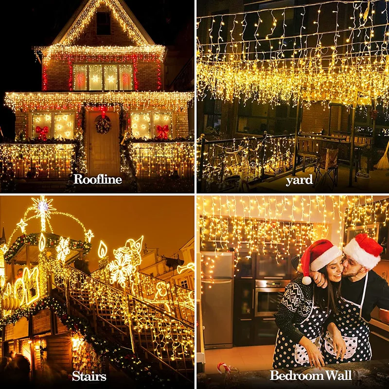 Solar Vorhang Eiszapfen Licht 5,5 M/9 MEaves Decor Outdoor Fee Lichterketten Hochzeit Party Weihnachten Treppen Dekor garten Girlanden