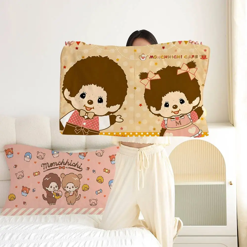 Popular Logo M-Monchhichi Fashion Cartoon Pillow Towels- Single Quick-Dry Polyester Pillowcase Pillow Core Cover Breathable
