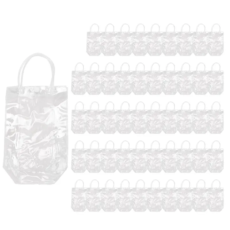 

A67K-50PCS Clear PVC Gift Bags With Handles Reusable Plastic Wrap Tote Bags Transparent Shopping Bag For Christmas Party