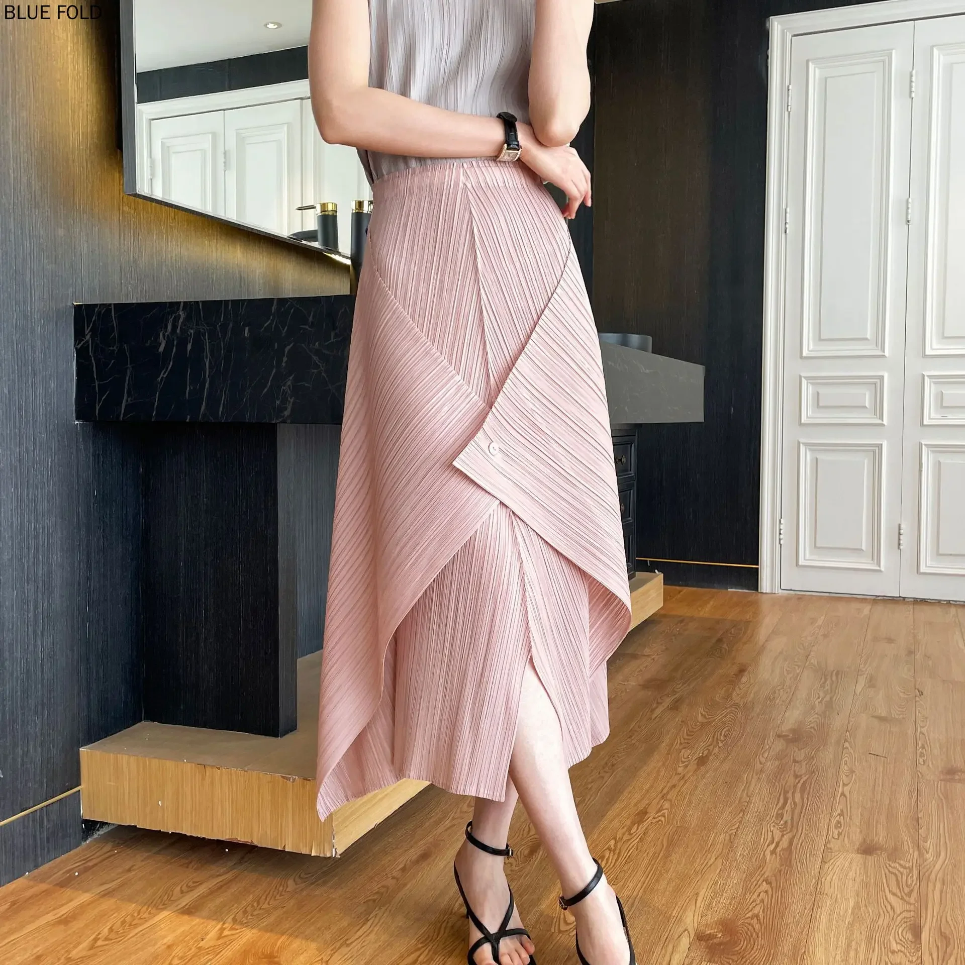 Miyake Pleated Skirt for Women, Loose Casual Skirt, Pleated, Niche Design, Korean Fashion, Summer