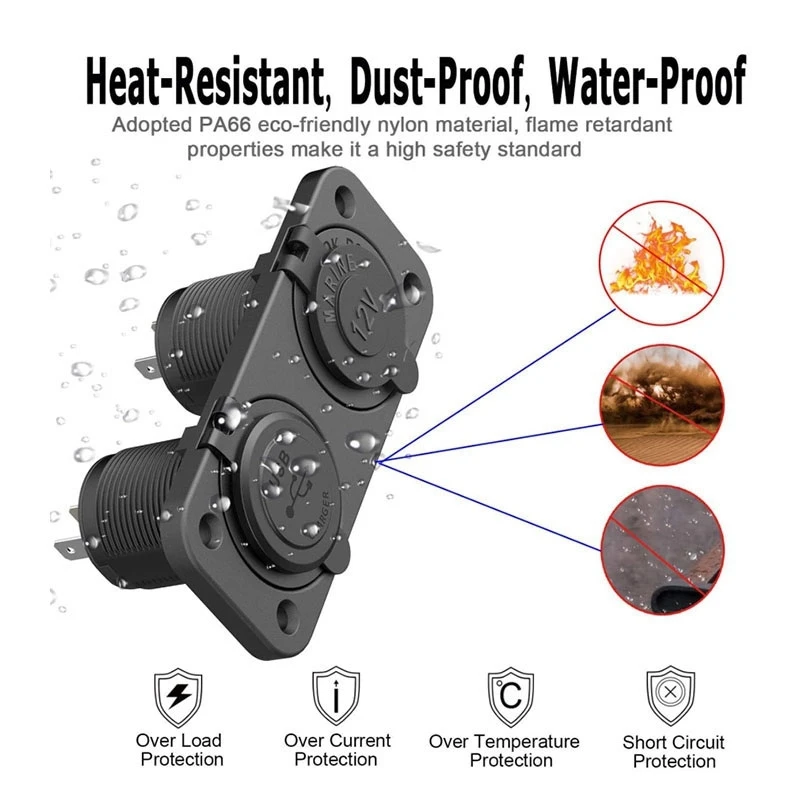 YSS-QC 3.0 Dual USB Car C-Igarette Lighter Socket 12V Fast With Contact Switch For Boat Motorcycle Truck