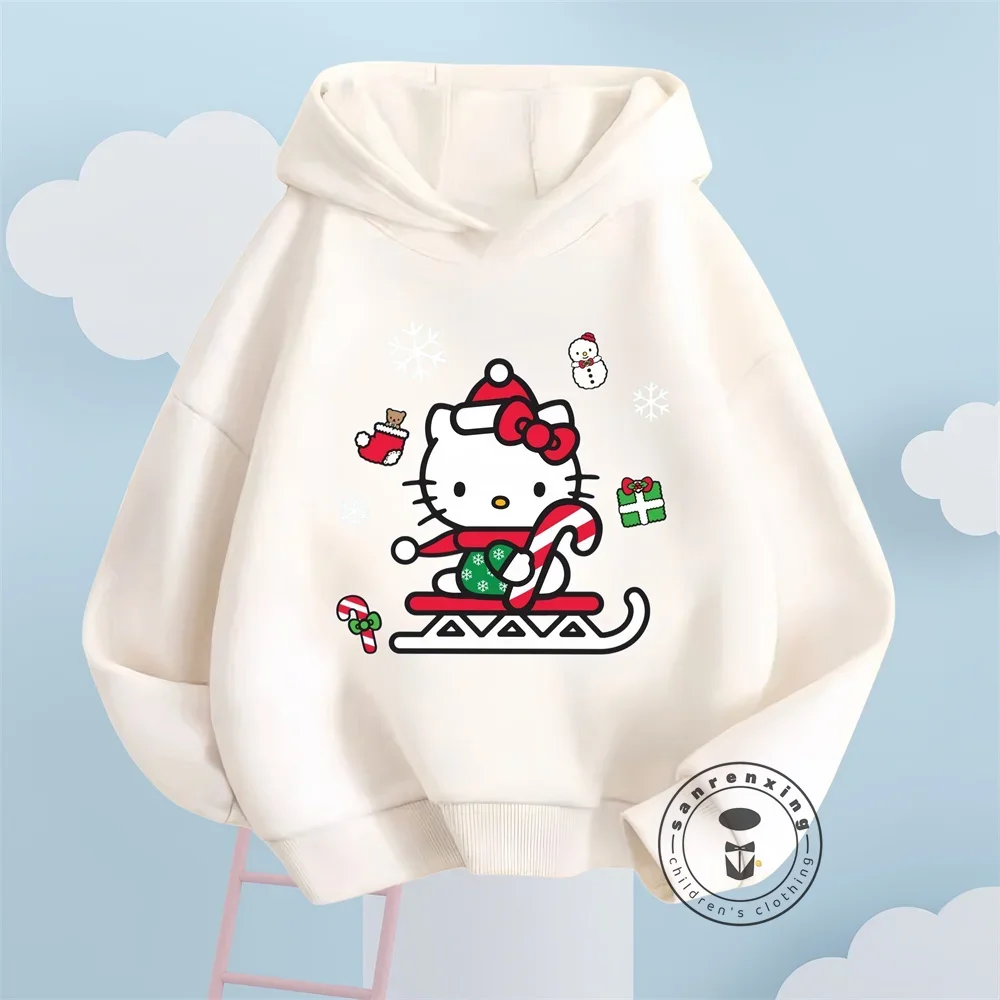 Spring Autumn Kawaii Hello Kitty Hoodie Kids Clothes Girls Clothing Fashion Boys Clothes Autumn Warm Sweatshirt Children Tops