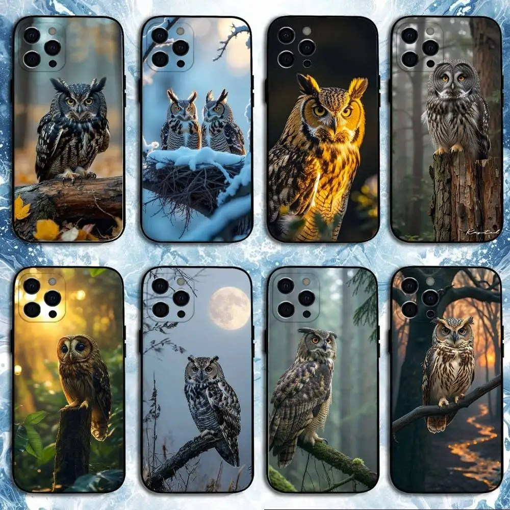 حافظة هاتف OWL FORST الواقعية لهاتف iPhone17,16,15,14,13,12,11 Plus, Pro Max, غطاء أسود من السيليكون الناعم #1
