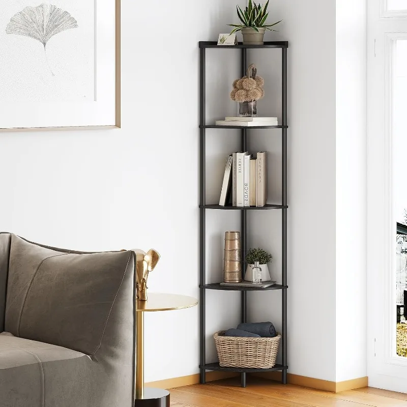 

5 Tier Corner Shelf Stand, Industrial 65" Corner Shelves Display Shelf for Living Room Decor