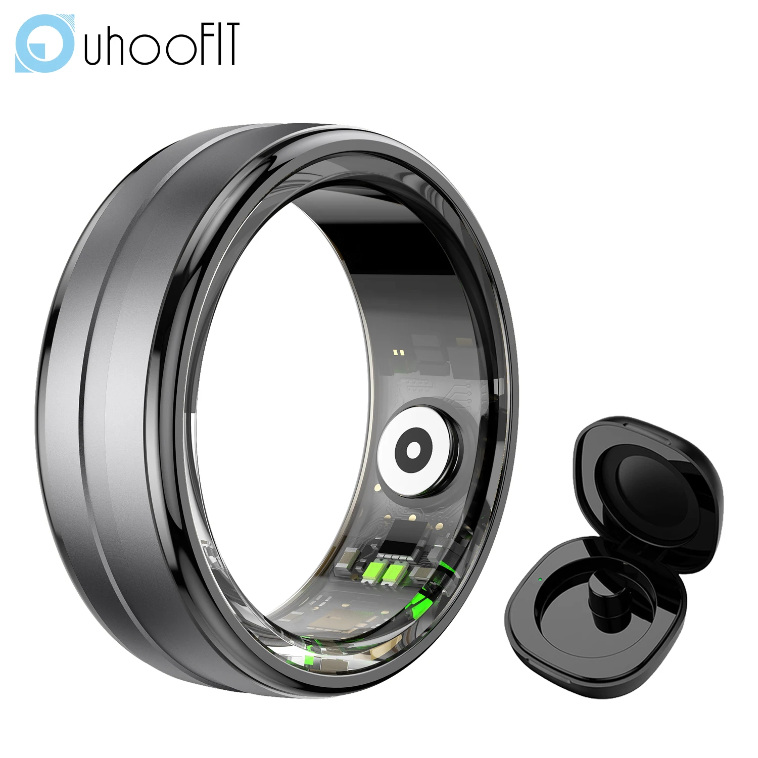 R06 anel inteligente com caso de carregamento 5atm à prova dwaterproof água monitor freqüência cardíaca esporte rastreador fitness pressão arterial oxigênio anel inteligente