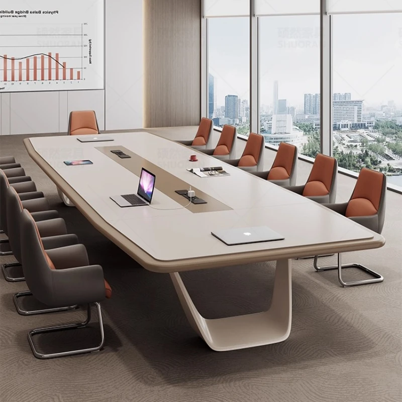 

Длинный стол для конференций в скандинавском стиле, простой современный легкий роскошный усовершенствованный верстак, дизайнерский стол для переговоров, большой офисный верстак