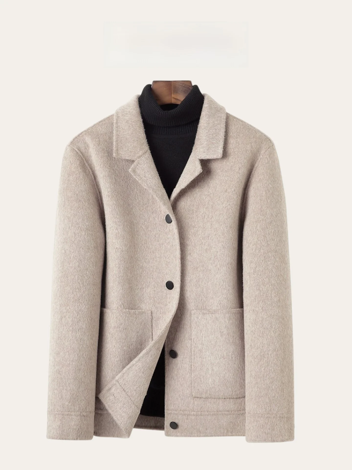 

Двустороннее осенне-зимнее мужское шерстяное пальто Jaet с воротником из альпаки, пальто с лацканами, повседневная модная верхняя одежда для молодежи