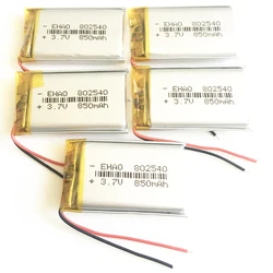 5 szt. 3,7 V 850 mAh 802540   Akumulator litowo-polimerowy LiPo do Mp3 DVD E-book Zestaw słuchawkowy Bluetooth Głośnik Rejestrator 802540