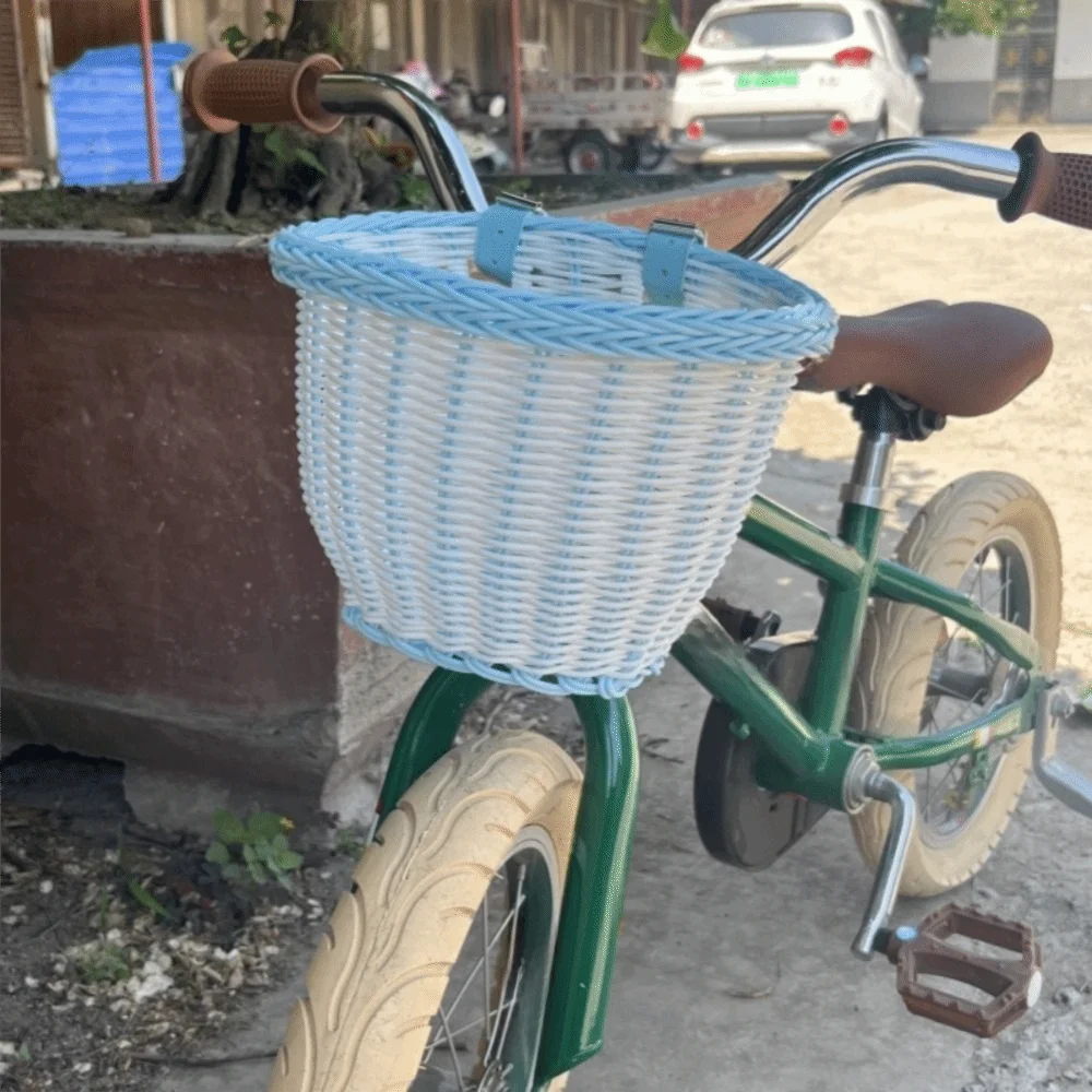 

Water Resistant Bicycle Basket Handwoven Waterproof Front Handlebar Basket Daily Commuting Adjustable Leather Straps