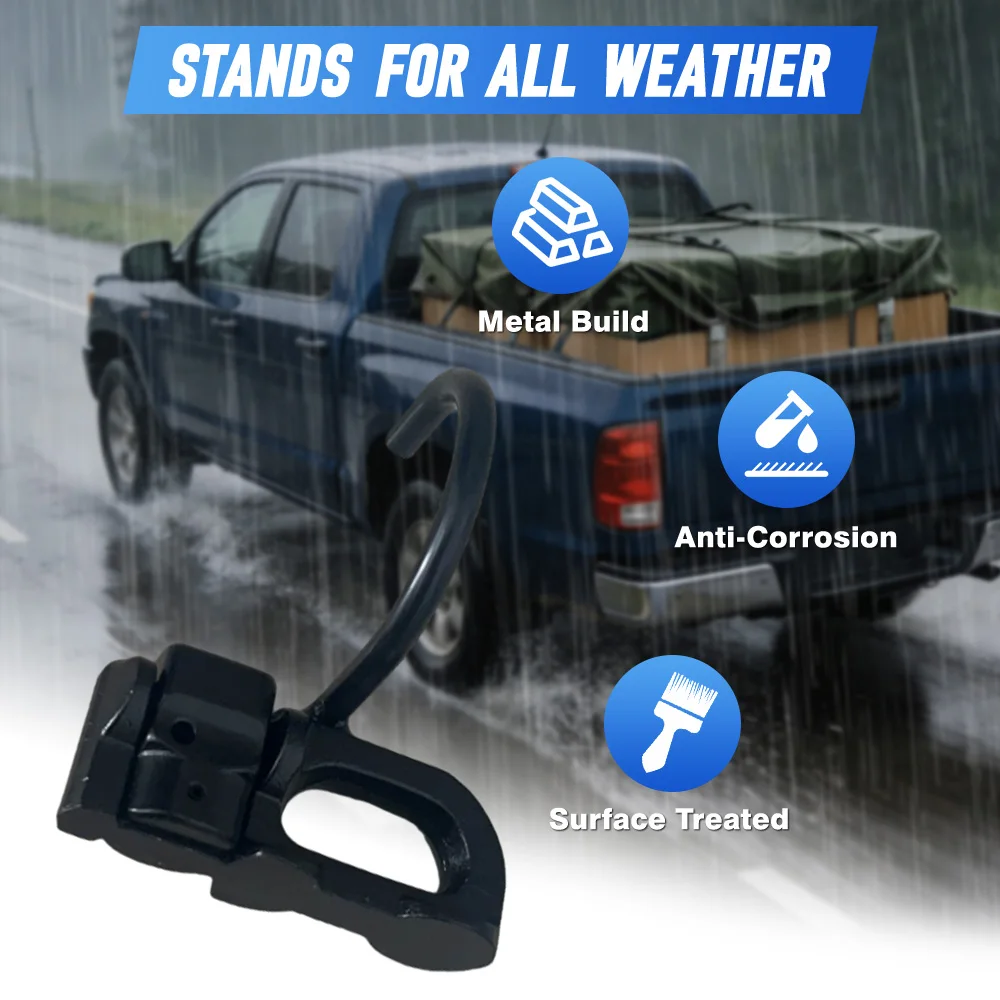 4Pcs L-Track Double Stud Fitting with J Hook Heavy Duty Carbon Steel Tie Down Anchor for Truck Bed Trailer Cargo Management