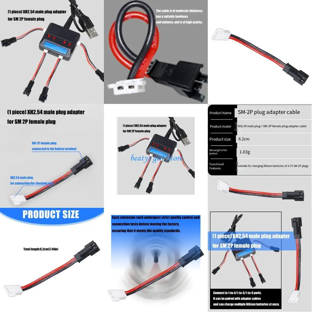

C7AB Durability PVC XH2.54 to SM2P Converters Cable for 3.7V SM2P Batteries Charging
