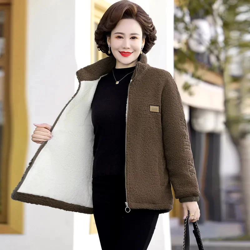 Lamb Wool Jacket Women Winter New Parkas Mother's Warm Cotton Padded Coat Middle-Aged Elderly Polar Fleece Coats Female Overcoat