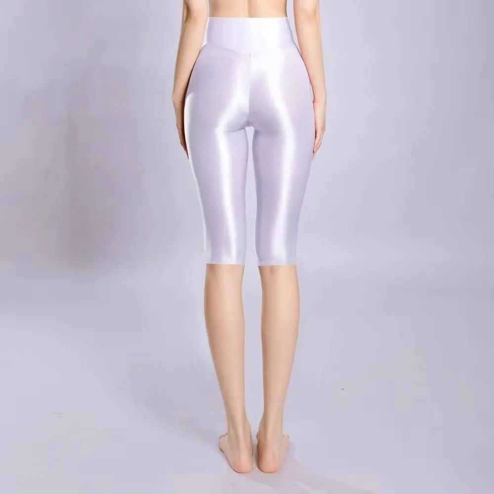 Thin Peach Hip Knee Length Shorts Shiny Half Length Cropped Pants Booty Lifting Push Up Yoga Pants For Fitness Joggers