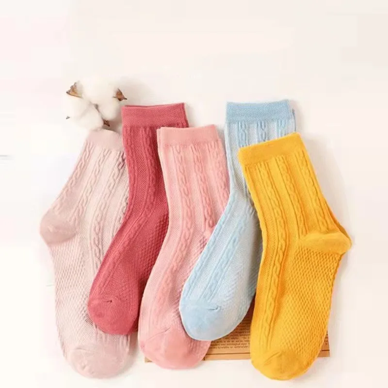 5/10 Pairs Four Seasons Three-dimensional Twisted Vertical Stripes Simple Japanese Fashion 2024 Women Socks Middle-tube Socks