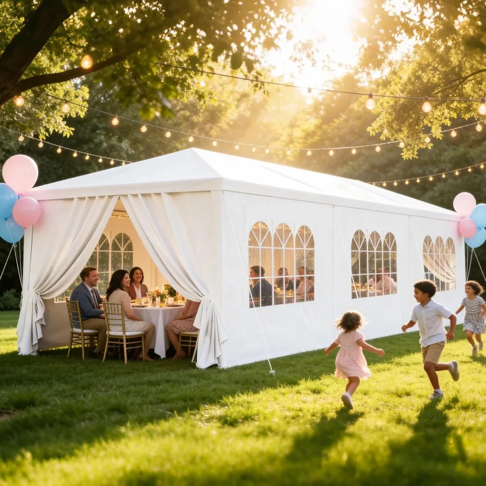 

10x30 Party Tent, Outdoor Canopy Tents for Parties, Heavy Duty Backyard Tent with 8 Removable Sidewalls, Customized