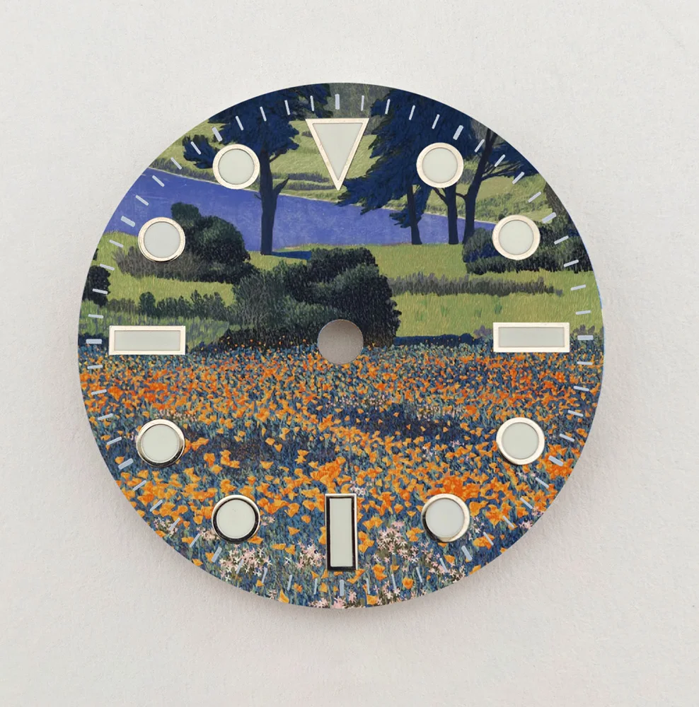 28.5 مللي متر الطلب NH35 الهاتفي الإبداعية زهرة البحر الهاتفي NH36 الطلب اللون الطلب صالح NH35/NH36 ساعة يد تعمل بالحركة أجزاء استبدال شعار مخصص