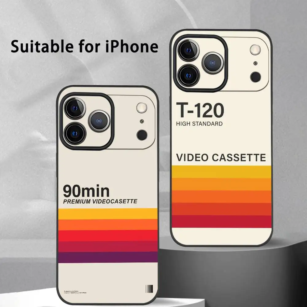 

Retro VHS Video Tape Label Phone Case For IPhone 17 16 15 14 13 12 11 Pro Max Plus Mini Black Frosted Soft Shell Funda