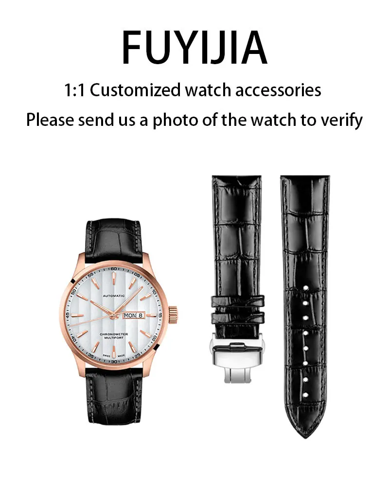 

FUYIJIA Male Custom MULTIFORT M005 Original Watchbands Butterfly Buckle Cowhide Strap 22*20mm 23*20mm Waterproof Leather Belt